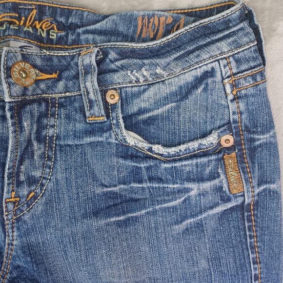 Silver Jeans Nora Flare Jeans Women's Size 28 Blue Low Rise Distressed Y2K 28x35 - Picture 4 of 12